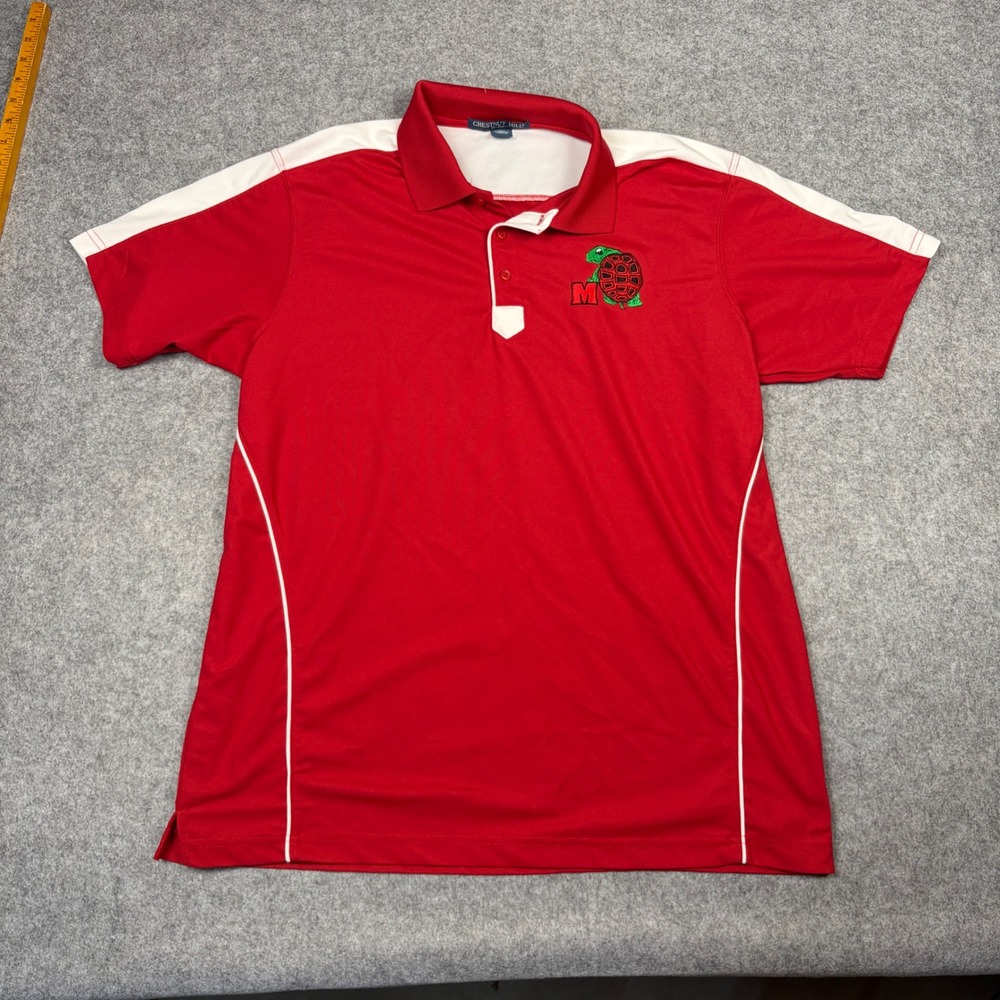 Chestnut Hill Dri-Fast Maryland Terrapins Polo Shirt Mens Large Red White Logo